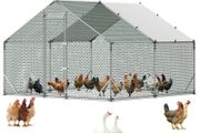 Large Metal Chicken Coop 3 x 3 x 2 m  Walk-in Chicken Run House with Waterproof Cover and Sturdy Frame