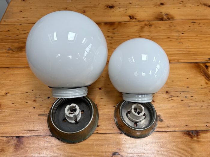 Two Vintage 1950s milk glass lights