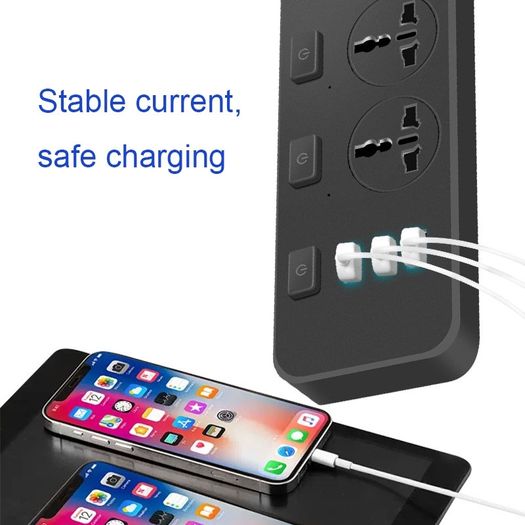 T14 2m 2500W 3 Plugs + 3-USB Ports Multifunctional Socket With Switch, Specification: EU Plug (Black)