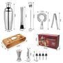 Cocktail Shaker Set Stainless Steel Bamboo Stand Image 4