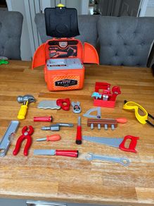 Kids Toy Tool Set with Convertible Backpack Storage Case