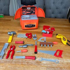 Kids Toy Tool Set with Convertible Backpack Storage Case