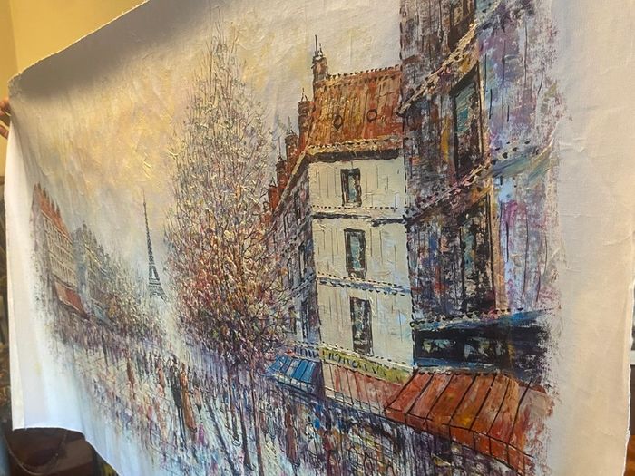 Large Hand Painted Oil on Canvas - Vintage Parisienne Scene