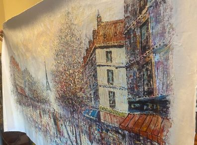 Large Hand Painted Oil on Canvas - Vintage Parisienne Scene