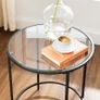 Round Small Coffee Table Glass Table with Metal Frame Bedside Table Sofa Table Balcony Tempered Glass Black Image 4