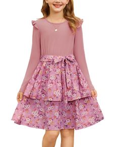 Brand New Girls' Casual Party Dress Floral Pattern Long Sleeve