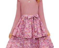 Brand New Girls' Casual Party Dress Floral Pattern Long Sleeve