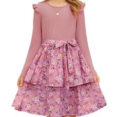 Brand New Girls' Casual Party Dress Floral Pattern Long Sleeve