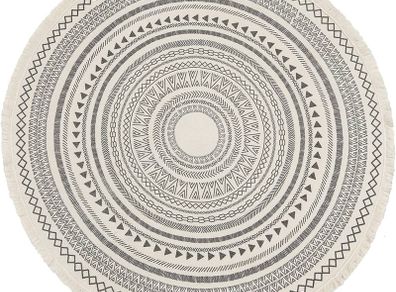 Round Rug Bohemian 4ft Circle Area Rug Cotton Rugs with Geometric Pattern Printed Hand Woven Circle Carpet with Tassels Indoor Floor Mat for Home Kitchen Living Room Bedroom