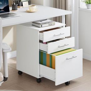 3-Drawer Filing Cabinet, Rolling File Cabinet, Office Drawer for Home Office, for A4 Documents, Hanging Files, Mobile Pedestal on 5 Wheels, White