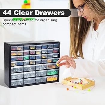 44 Drawer Screw Storage Organiser Cabinet, Wall Mounted Small Parts Storage with Adjustable Dividers, Plastic Tool Drawer Unit for Garage, Workshop & Craft(Black)