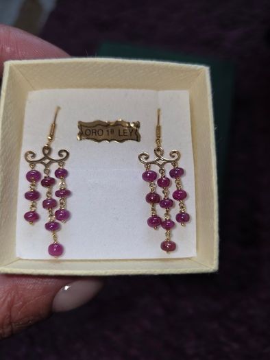 Solid 18k Yellow Gold Chandelier Earrings with 20 Natural Rubies 3.56g