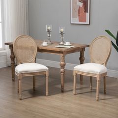 Set of 2 Dining Chairs, Viennese Cane, Solid Wood