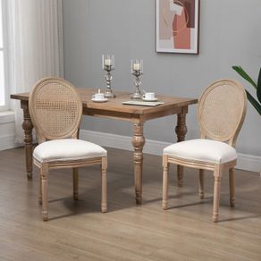 Set of 2 Dining Chairs, Viennese Cane, Solid Wood