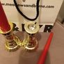 2 x gold festive Candle holders & dinner candles Image 3