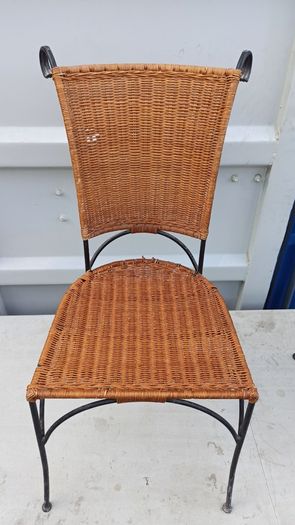 Two vintage wicker and wrought iron chairs