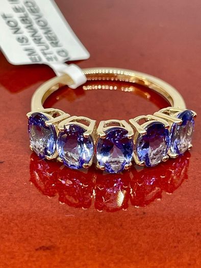 Gold 9K (375) Yellow Gold Premium Tanzanite 5 Stone Ring 4.00 Ct.