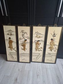 Set of 4 Large Vintage Chinese Handmade Wall Pictures