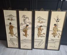 Set of 4 Large Vintage Chinese Handmade Wall Pictures