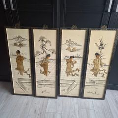 Set of 4 Large Vintage Chinese Handmade Wall Pictures
