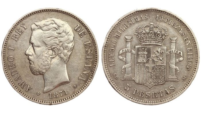 Spain 5 Pesetas 1871 (71) Silver 90%King Amadeo I