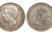 Spain 5 Pesetas 1871 (71) Silver 90%King Amadeo I