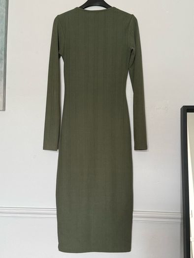 River Island Olive Green Ribbed Midi Dress XS/S