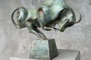 Raging  Bull Sculpture - Patinated Bronze