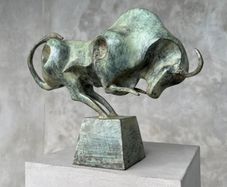 Raging  Bull Sculpture - Patinated Bronze