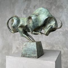 Raging  Bull Sculpture - Patinated Bronze