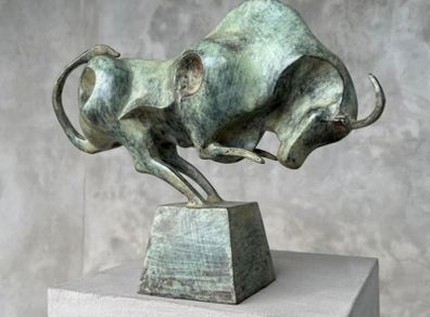 Raging  Bull Sculpture - Patinated Bronze
