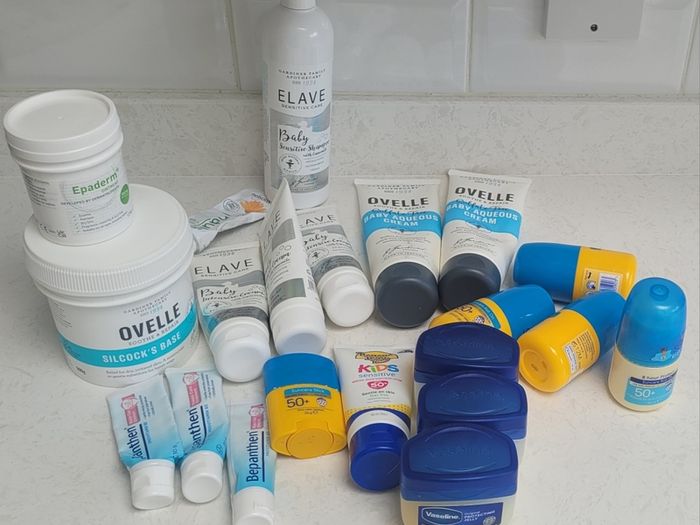 Mix of baby creams, nappies cream and suncream