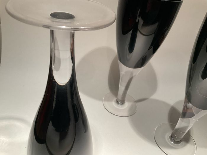 4 vintage black wine glasses  like new