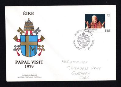 1979 Ireland Papal Visit of Ireland Commemorative Stamp P&T Addressed First Day Cover with Dublin Airport (Aerphort BAC) Pictorial Cancel