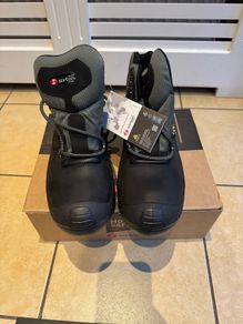 Steel toe safety boots.