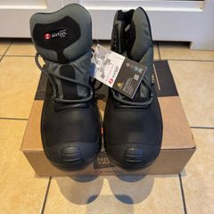 Steel toe safety boots.