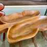 Vintage Teak Wood Serving Butterfly Leaf Shaped Bowl Two Section Tray Image 7