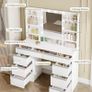 LED Large Dressing Table 3 Colours, Adjustable Brightness, Dressing Table with Mirror, 9 Drawers, 9 Open Shelves Image 5
