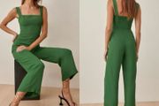 Reformation Alva Viscose Crepe Jumpsuit Kelly Green (Size US 4 UK 8 EU 36)