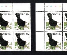 2002-04 Ireland Tenth Definitive Stamp Series Birds 38c Blackbird Plate Block 1A1A1A1A & 1B1B1B1B Mint Never Hinged (MNH)