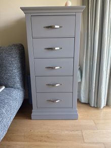 EZ Living Premium 5-Drawer Tallboy Chest (Sleek Grey, Modern Design)