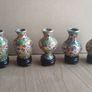 Chinese Cloisonne Vase Miniature Set Wood Base Stands Enamel Vtg Antique Image 4