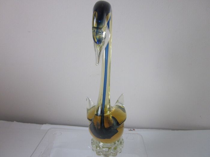 Murano / Venetian Blue & Amber  Sommerso Glass Swan / Duck Figurine