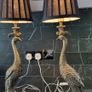 Fabulous Pair Peacock Bronze Metal Lamps Image 2
