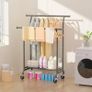 Double Clothes Rail Load 120 KG, Heavy Duty Clothes Rail on Wheels, Protable Clothing Rail with Storage Shelves, Metal Clothing Rack Free Standing for Bedroom, Office, Commercial Store (Black) Image 5