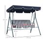 Three-Seater Garden Swing Chair, with Adjustable Canopy - Blue Stripe Image 2