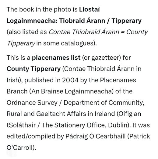 Liostai Logainmneachta Tipperary Book