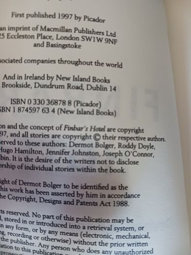 Finbar's Hotel/ edited by Dermot Bolger/ 1997/ signed by all 7 authors