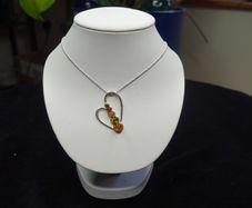 Sterling silver 925 heart pendant with multicolor amber stones and ball chain