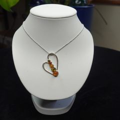 Sterling silver 925 heart pendant with multicolor amber stones and ball chain